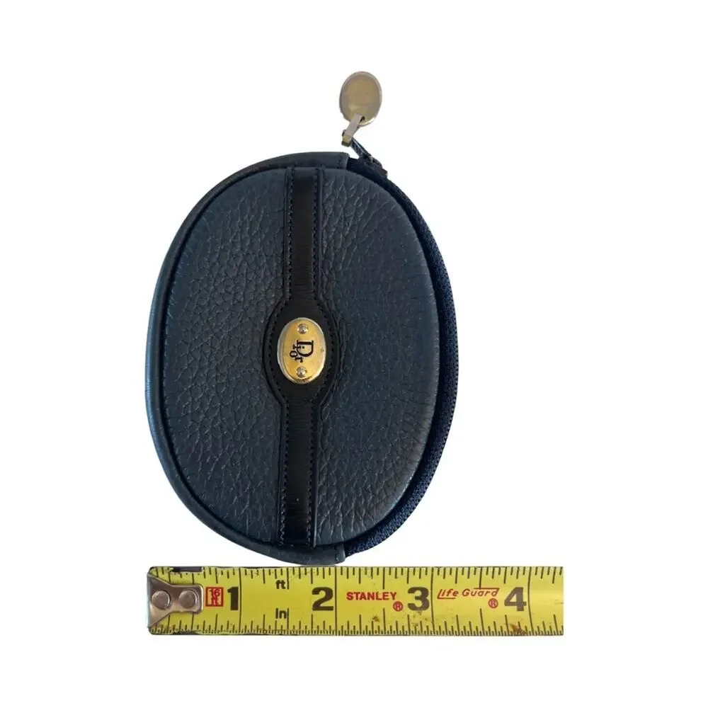 Christian Dior Navy Pebbled Leather Coin Purse Wallet Vintage Made in France